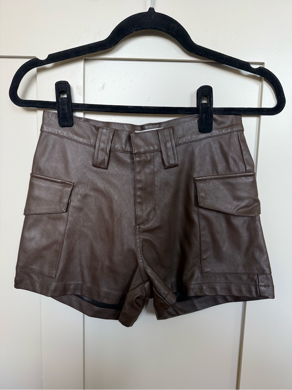 Signature High-Rise Faux Leather Shorts - Dark Brown